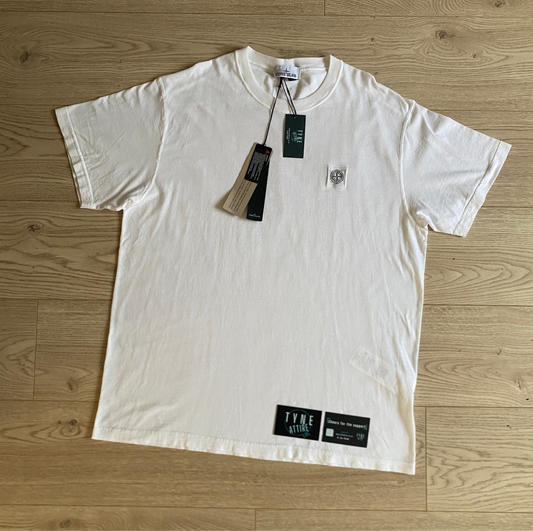 Stone Island 23757 Cotton_Fissato Patch Logo White Crewneck T-Shirt