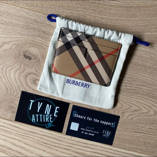 Burberry Check Print Leather Unisex Sand Beige Card Holder