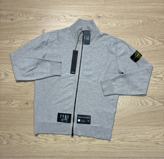 Stone Island 543B2 Cotton Garment Dyed Melange Grey Zip Up Sweater