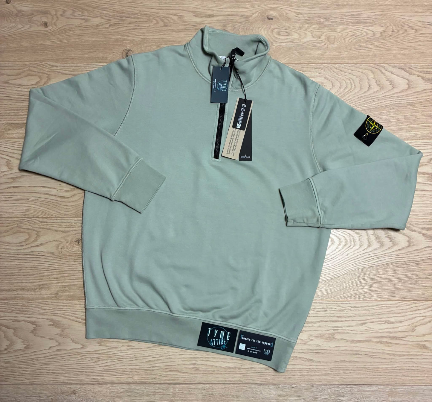 Stone Island 6100070 Organic Cotton Garment Dyed 1/2 Zip Sage Green Sweater