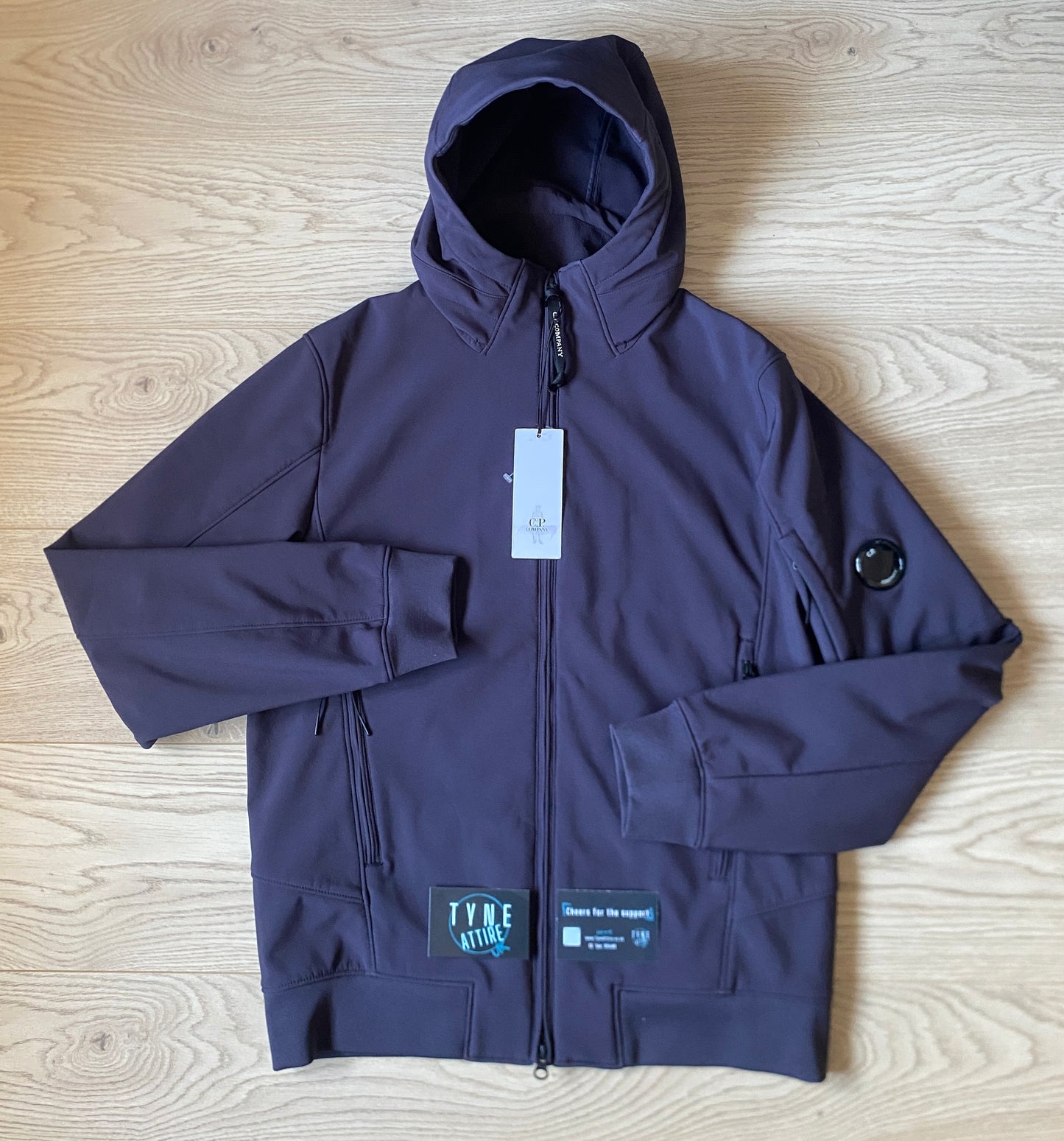 C.P. Company Garment Dyed Arm Pocket Lens Soft Shell-R Navy Blue Hooded Jacket