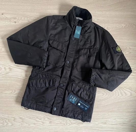 Stone Island 44149 David-TC Multi Pocket Hidden Hood Quilted Black Jacket