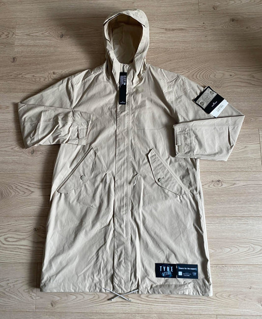 Stone Island 438F1 O-Ventile Ghost Piece Beige Hooded Long Fishtail Parka Jacket