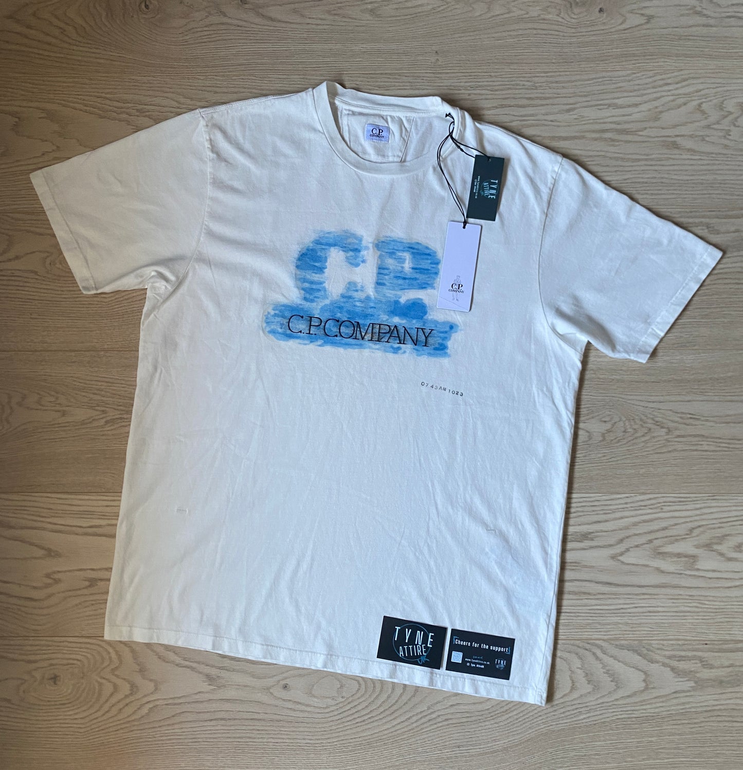 C.P. Company 24/1 Jersey Cotton Artisinal Spellout Graphic Logo White Crewneck T-Shirt