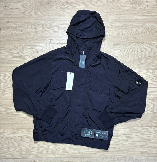 C.P. Company Chrome-R Nylon Lens Arm Pocket Navy Blue Hooded Bomber Jacket