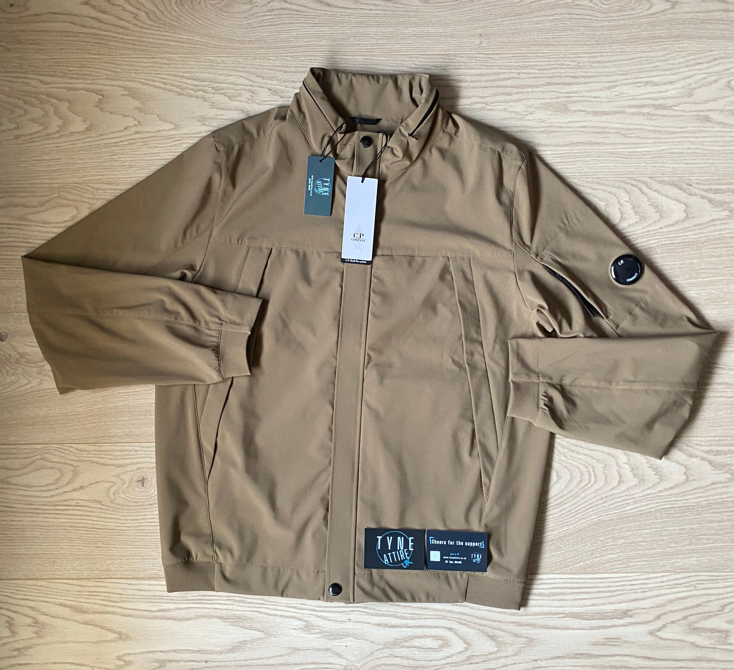 C.P. Company Soft Shell-R Arm Lens Multi Pocket Tan Beige Hideaway Hood Jacket