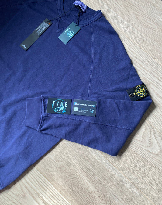 Stone Island 66369 Garment Dyed Malfile Fleece ‘Old’ Effect Ink Blue Crewneck Sweater