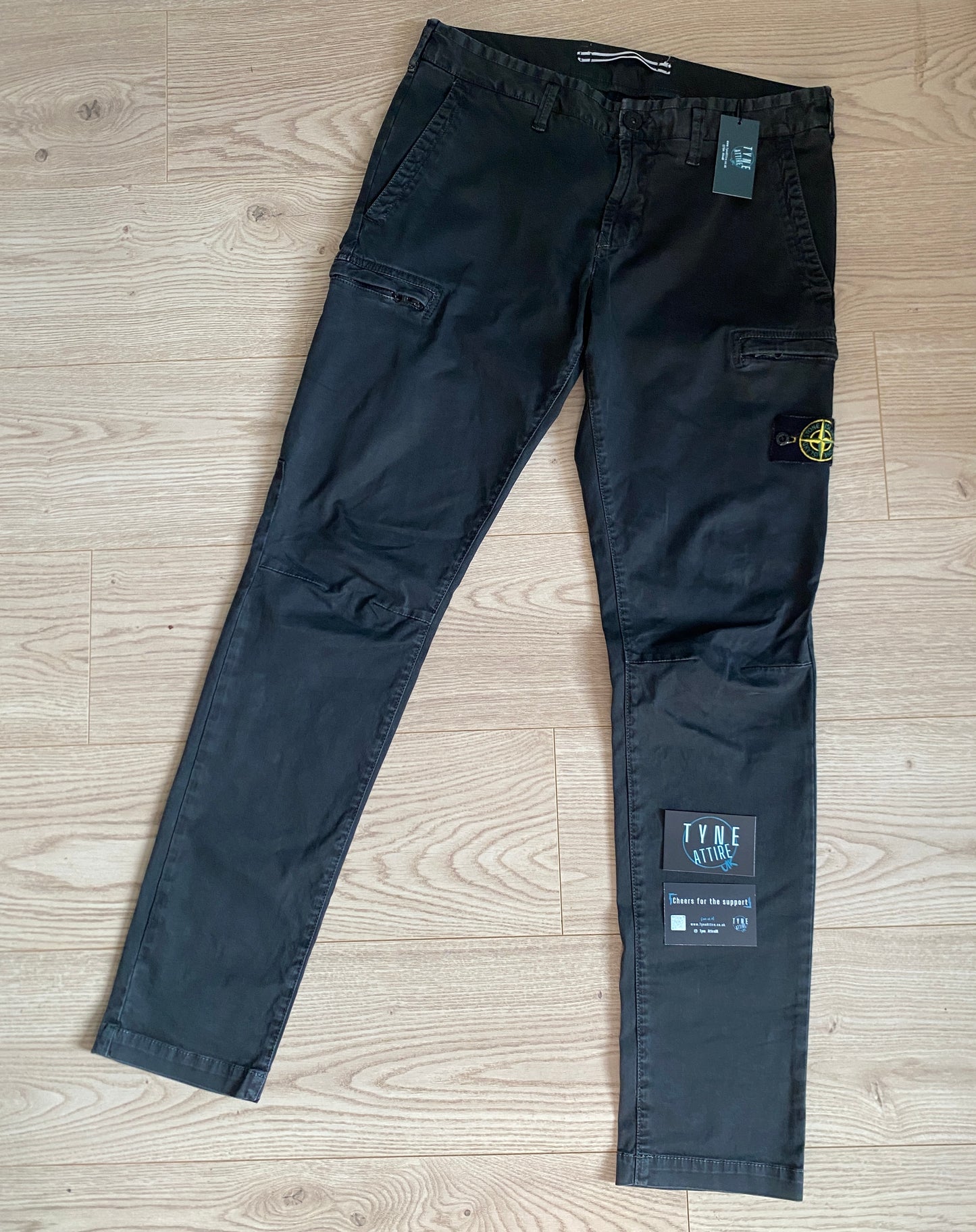 Stone Island 321L1 Type SK Garment Dyed Treatment Zip Pocket Black Cargo Trousers