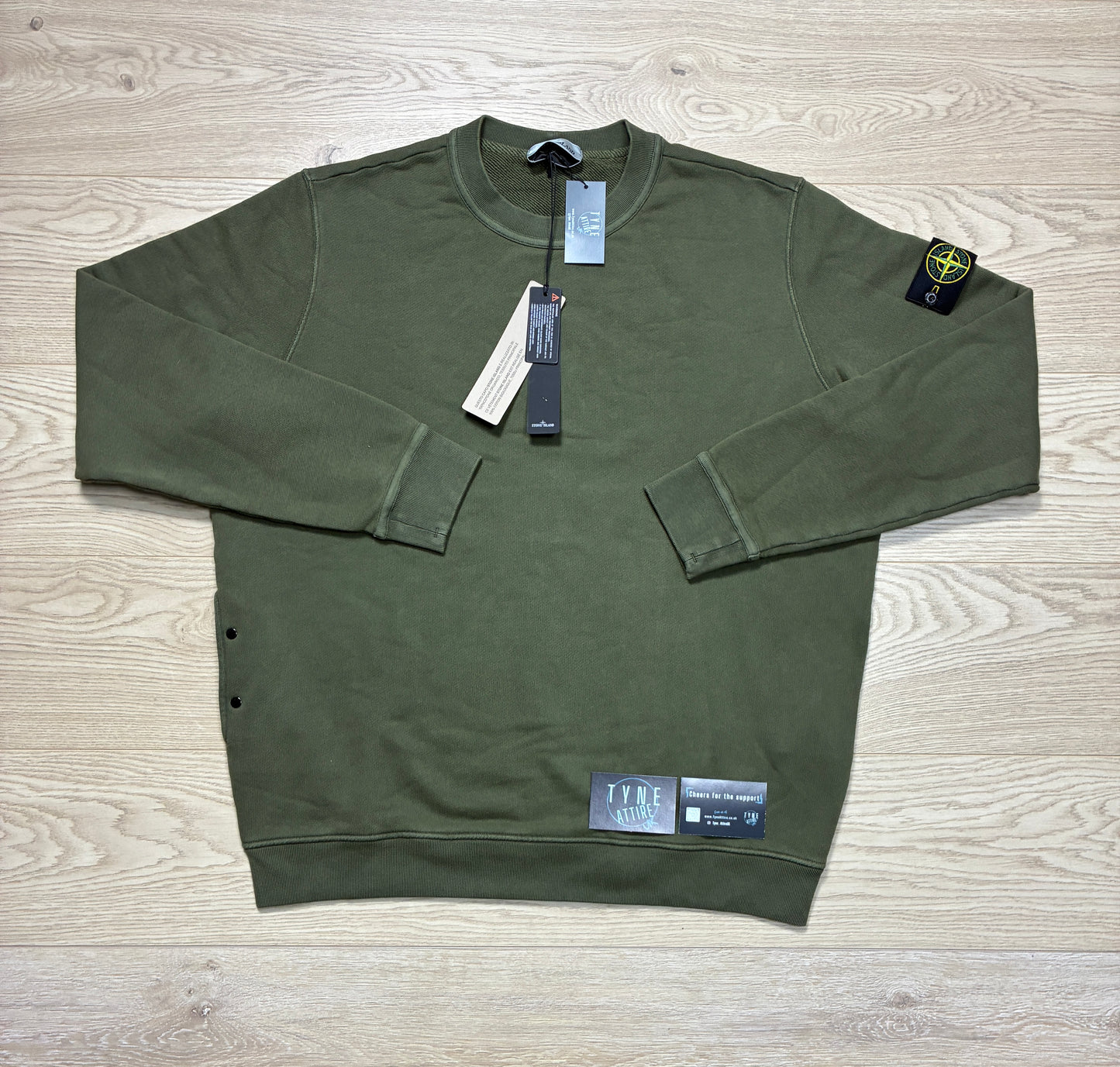 Stone Island 61241 Organic Cotton Diagonal Fleece ‘OLD’ Effect Dyed Khaki Green Crewneck Sweater