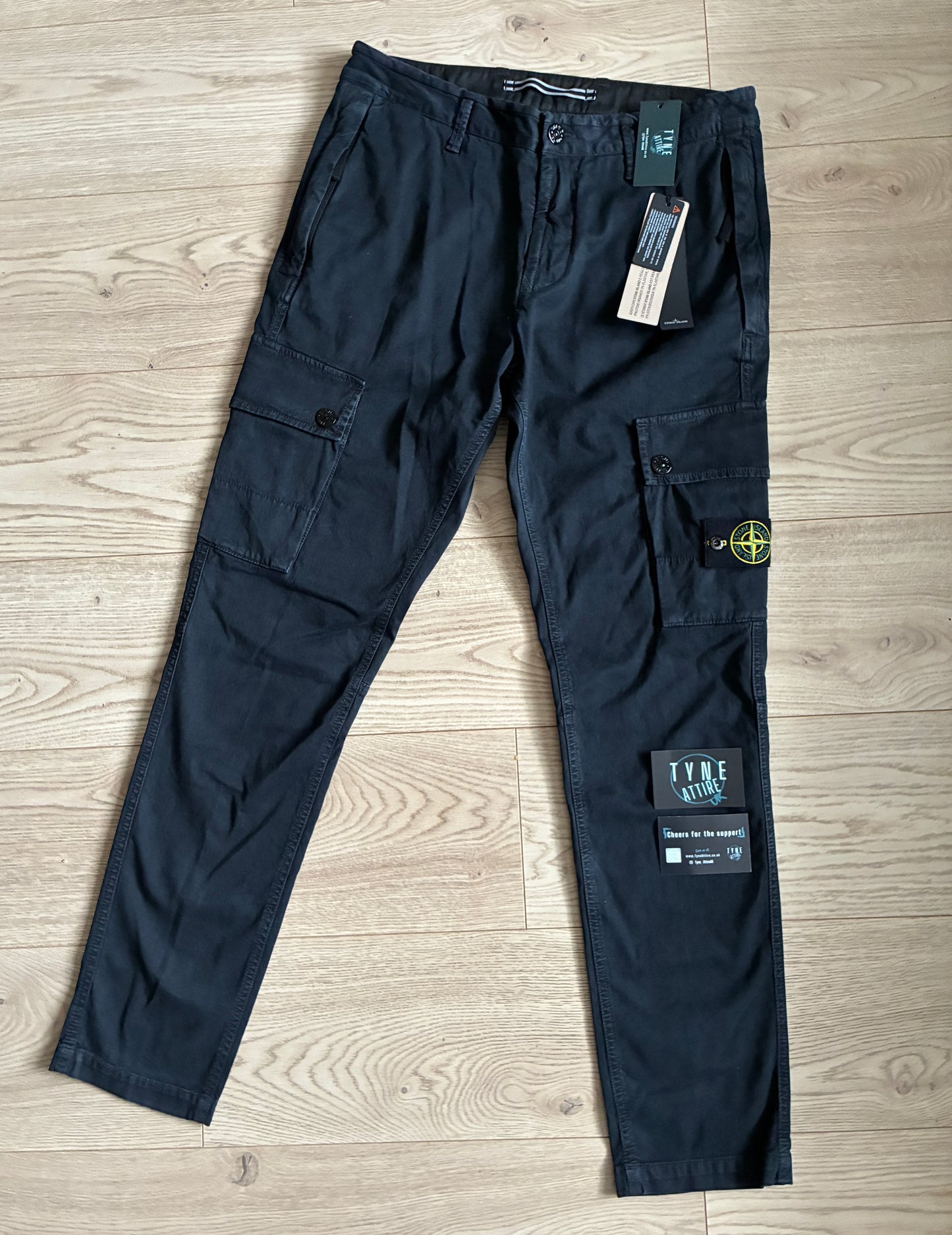 Stone Island 303L1 T.CO + OLD Brushed Cotton Canvas Dual Pocket Navy Blue Cargo Trousers