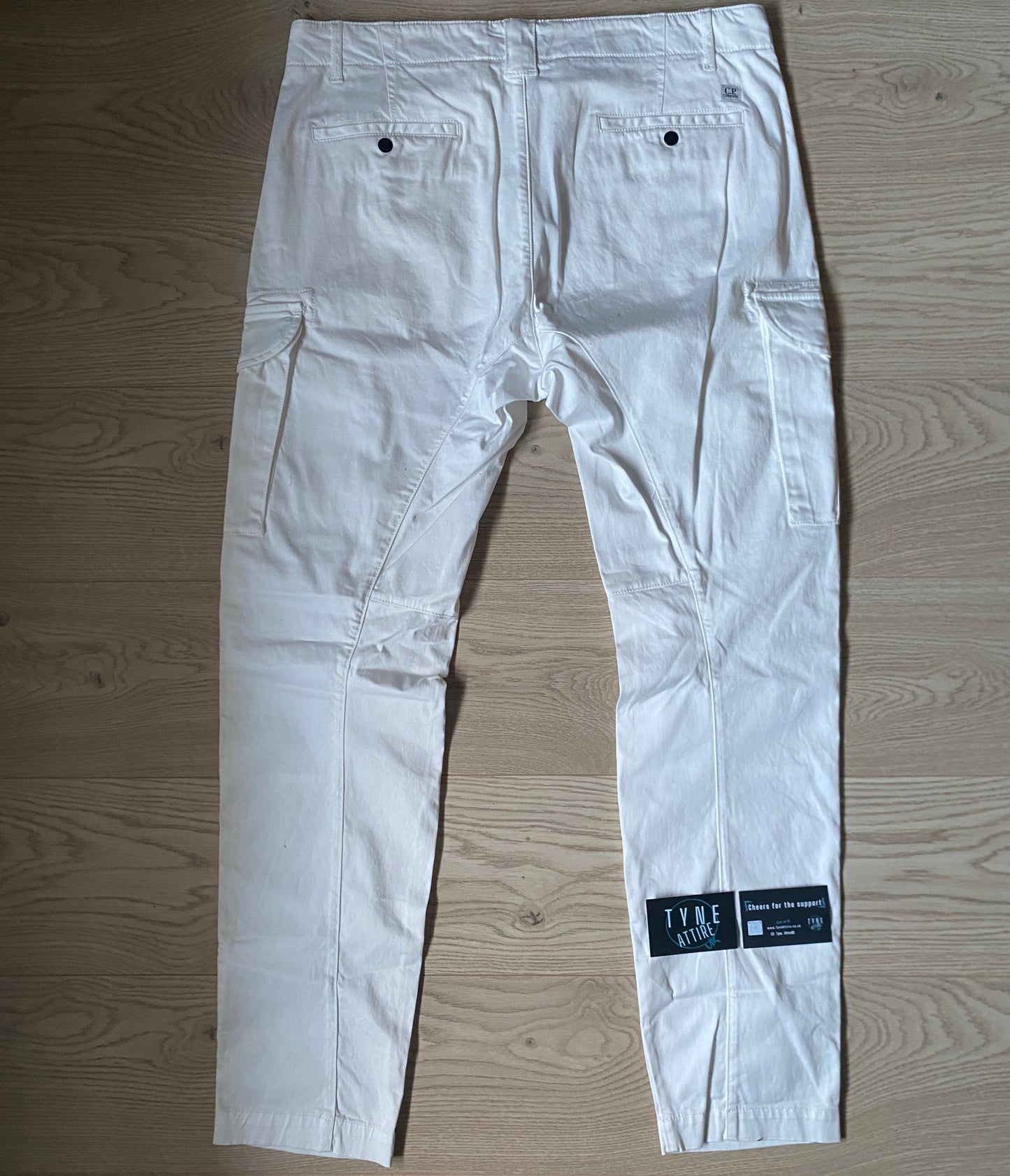 C.P. Company GD Ergonomic Fit Satin Stretch Lens Pocket White Cargo Trousers