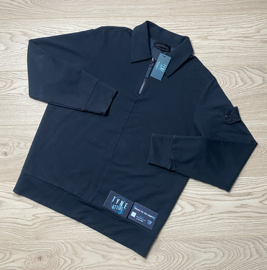 Stone Island 6269F3 Ghost Piece_Garment Dyed Black 1/4 Zip Collared Sweater