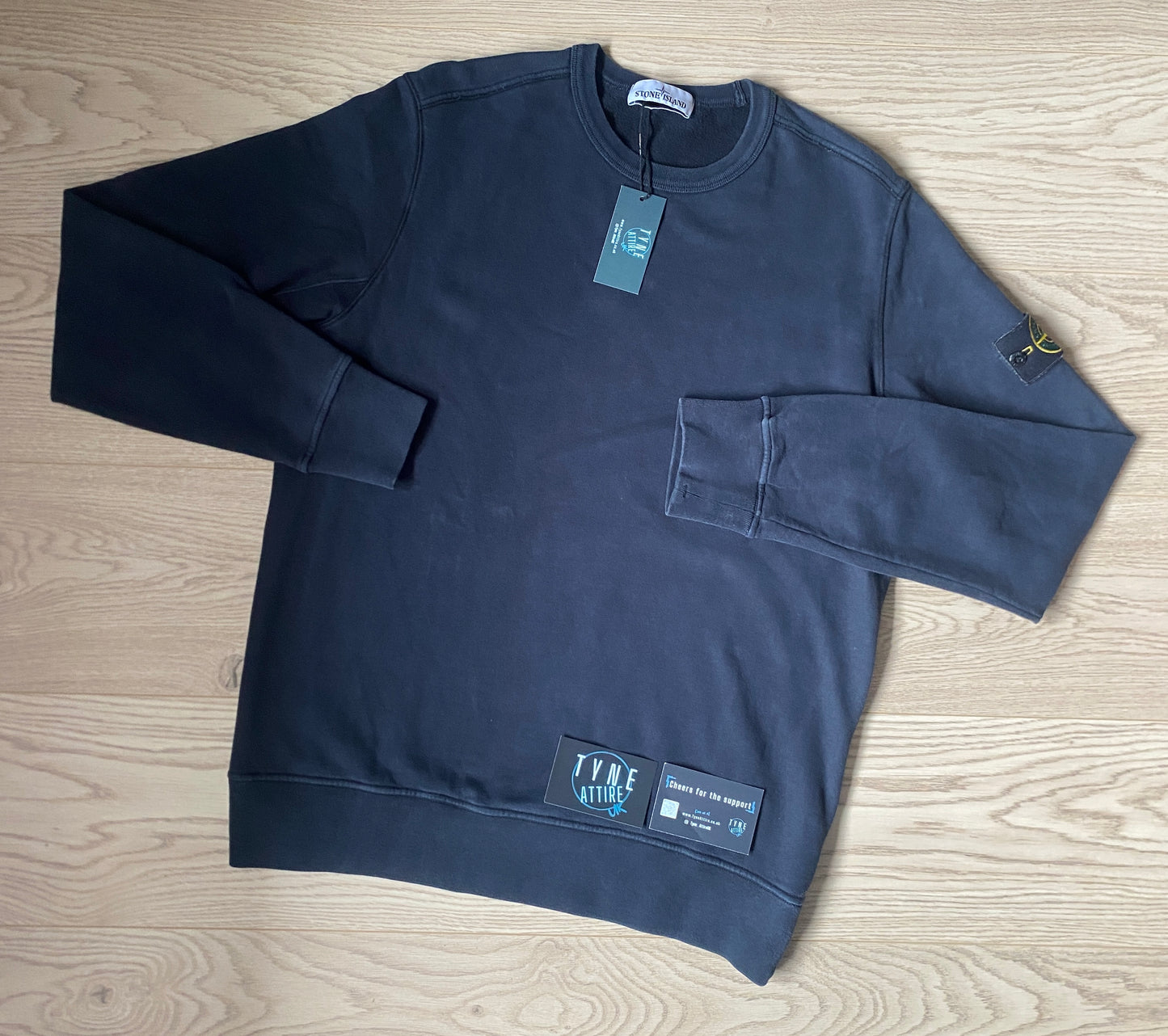 Stone Island 62720 Garment Dyed Cotton Fleece Navy Blue Crewneck Sweater