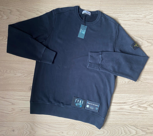 Stone Island 62720 Garment Dyed Cotton Fleece Navy Blue Crewneck Sweater