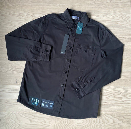 Stone Island 10510 Garment Dyed Spellout Text Logo Chest Pocket Button Overshirt Jacket