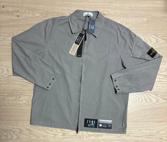 Stone Island 1200022 Arm Pocket Light Grey Full Zip Overshirt Jacket