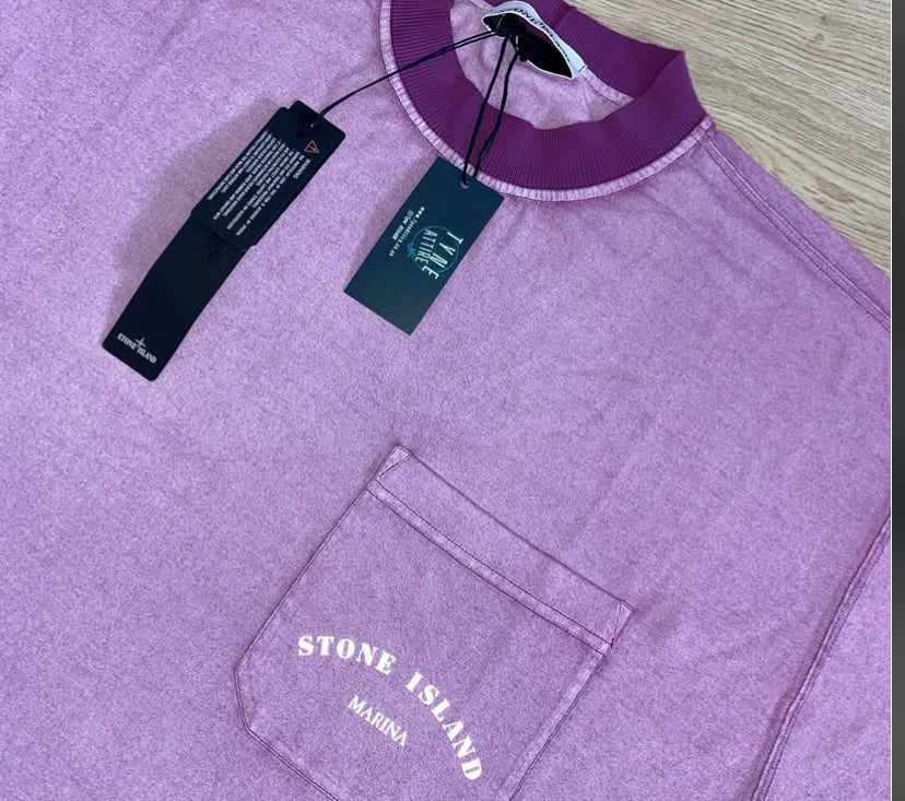 Stone Island Marina 216X4 Garment Dyed Chalk Plating Mauve Crewneck T-Shirt