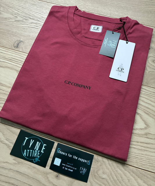 C.P. Company Jersey 30/1 Spellout Chest Logo Print Red/Dark Pink Crewneck T-Shirt