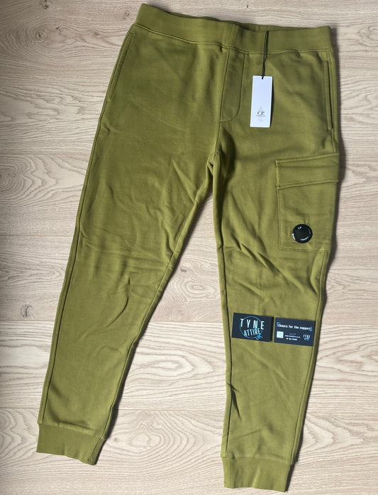 C.P. Company Lens Pocket Diagonal Raised Fleece Khaki Green Cuffed Joggers