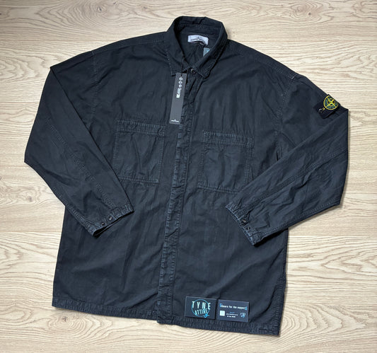 Stone Island 112WN T:CO Old Dual Chest Pocket Black Button Overshirt