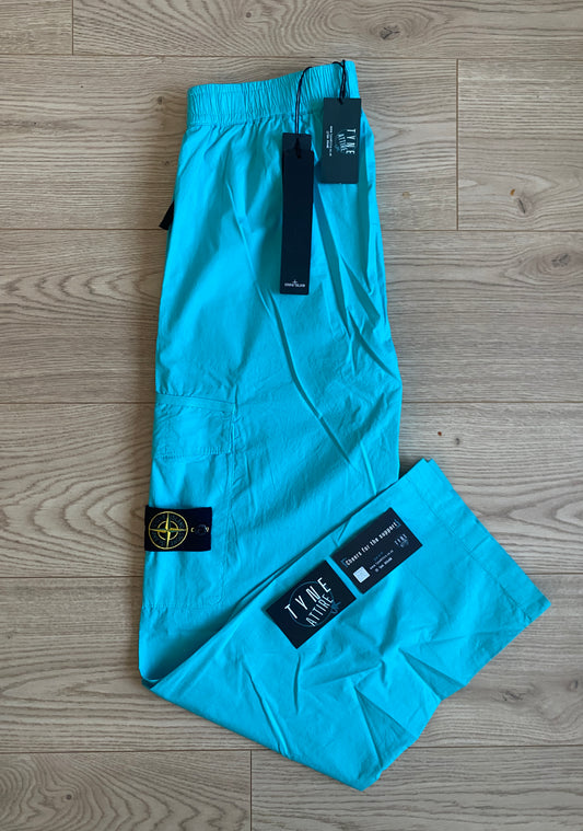 Stone Island 30803 Type-RE Light Stretch Cotton Tela Paracadute Turquoise Blue Cargo Trousers