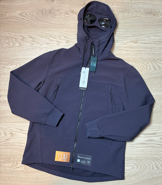 C.P. Company Soft Shell-R Nightshade Blue Goggle Hooded Fleece Lined Jacket
