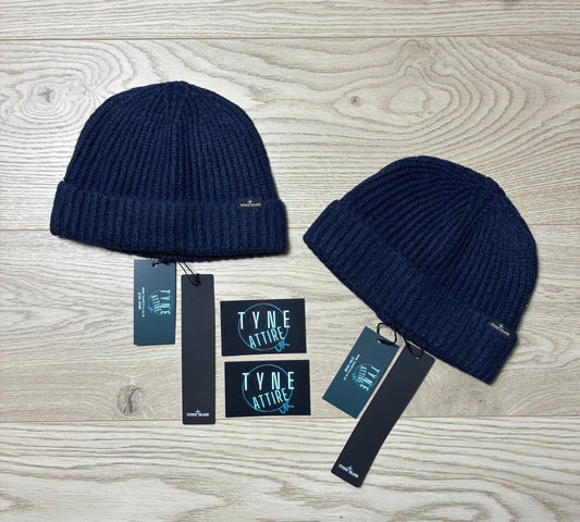 Stone Island N01A1 Classic Mens/Unisex Cotton/Poly Blend Ribbed Navy Blue Beanie