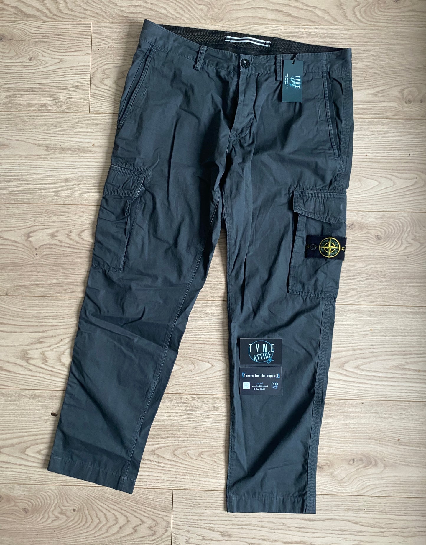 Stone Island 3S2WN Type SL Garment Dyed Treatment Dual Pocket Charcoal Grey Cargo Trousers