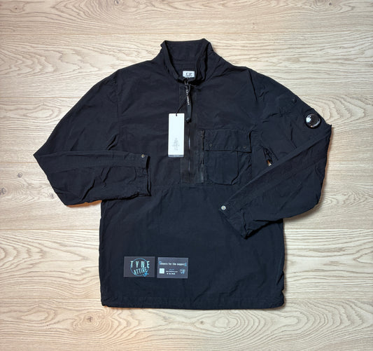 C.P. Company Garment Dyed Flatt Nylon Arm Lens 1/2 Zip Black Smock Overshirt Jacket