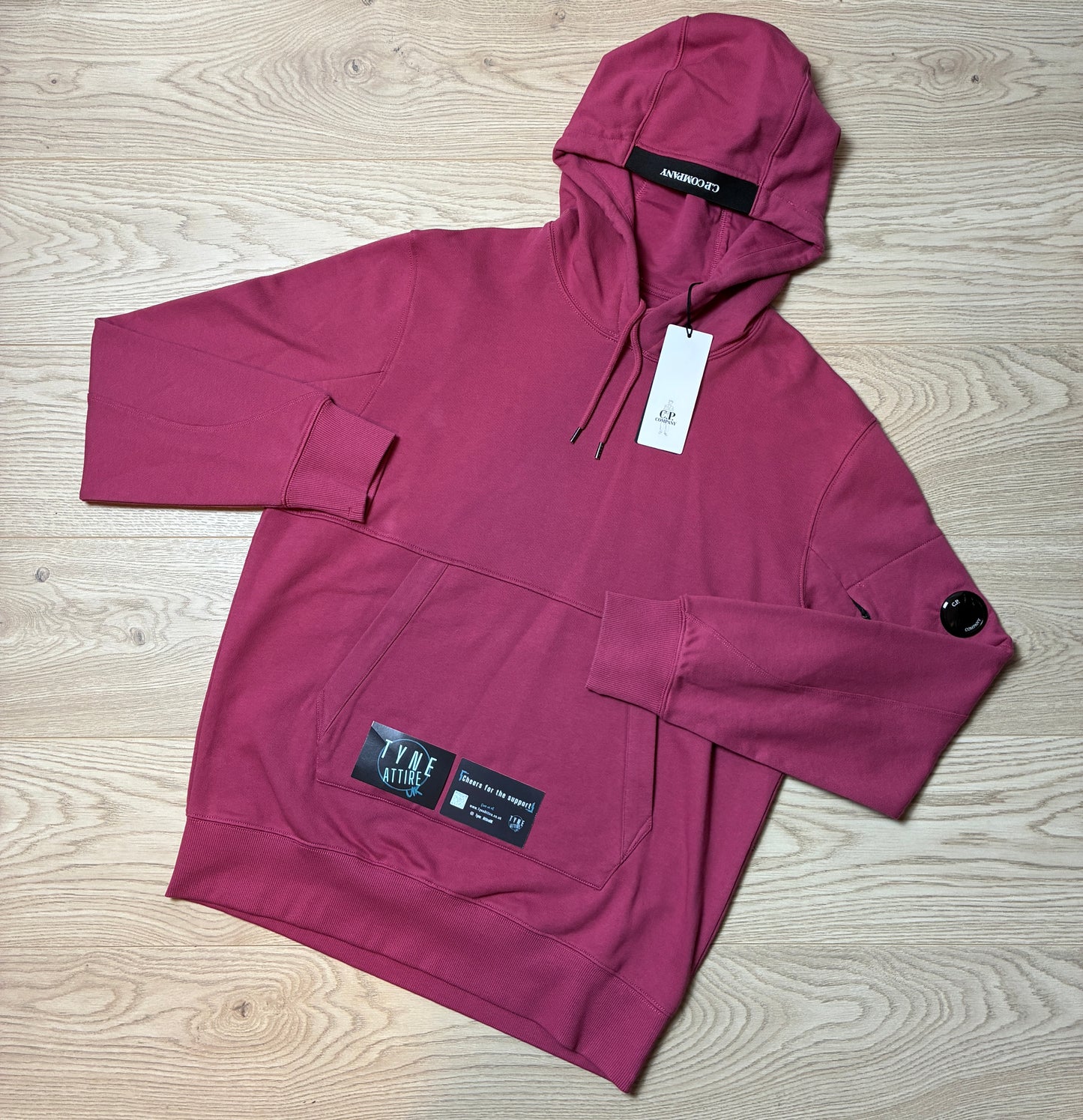 C.P. Company Garment Dyed Arm Pocket Lens Diagonal Raised Fleece Red Bud Pullover Hoodie