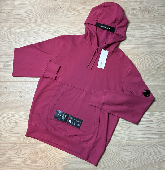 C.P. Company Garment Dyed Arm Pocket Lens Diagonal Raised Fleece Red Bud Pullover Hoodie