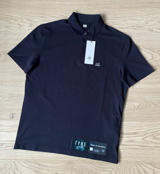 C.P. Company Embroidered Patch Logo Stretch Piquet Navy Blue Polo T-Shirt