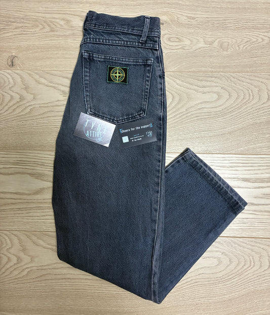 Stone Island J1BM4 Vintage Green Edge Pocket Logo Denim Wash Charcoal Jeans