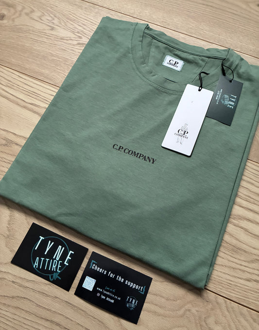 C.P. Company Jersey 30/1 Spellout Chest Logo Print Green Crewneck T-Shirt