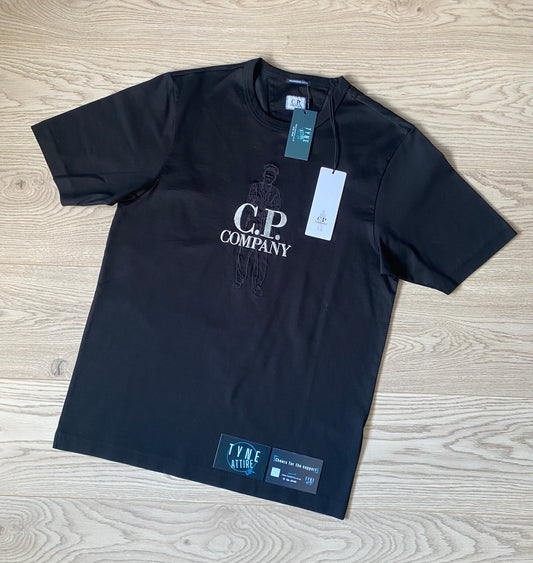 C.P. Company 30/2 Mercerized Jersey Cotton Embroidered Twisted British Sailor Logo Black Crewneck T-Shirt