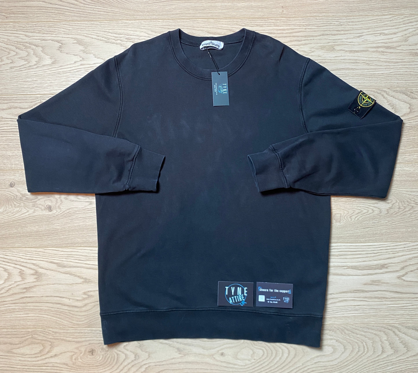 Stone Island 63020 Garment Dyed Cotton Fleece Black Crewneck Sweater