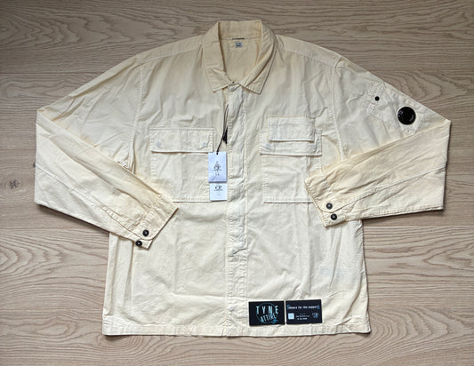 C.P Company Gabardine Dual Chest Pocket Garment Dyed Arm Lens Beige Full Zip Overshirt