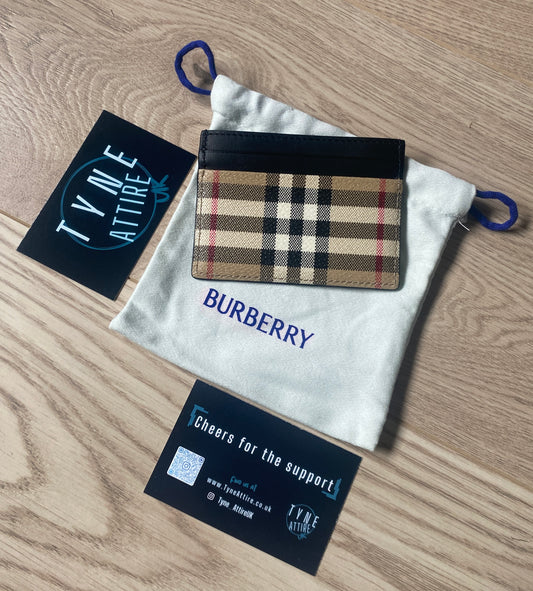 Burberry Vintage Check Print Leather Unisex Archive Beige/Black Card Holder