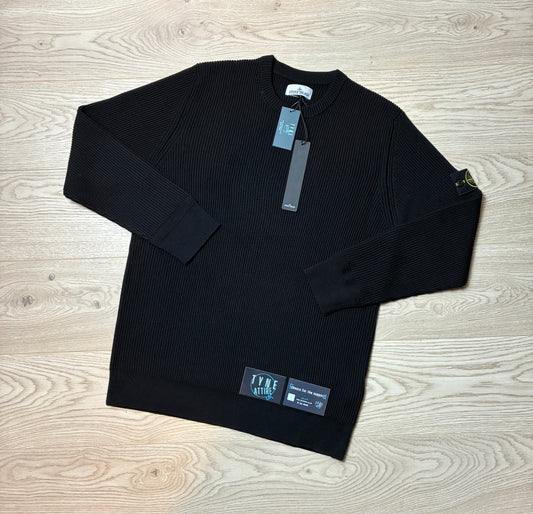 Stone Island 555C2 R.W.S Garment Dyed Black Ribbed Crewneck Sweater