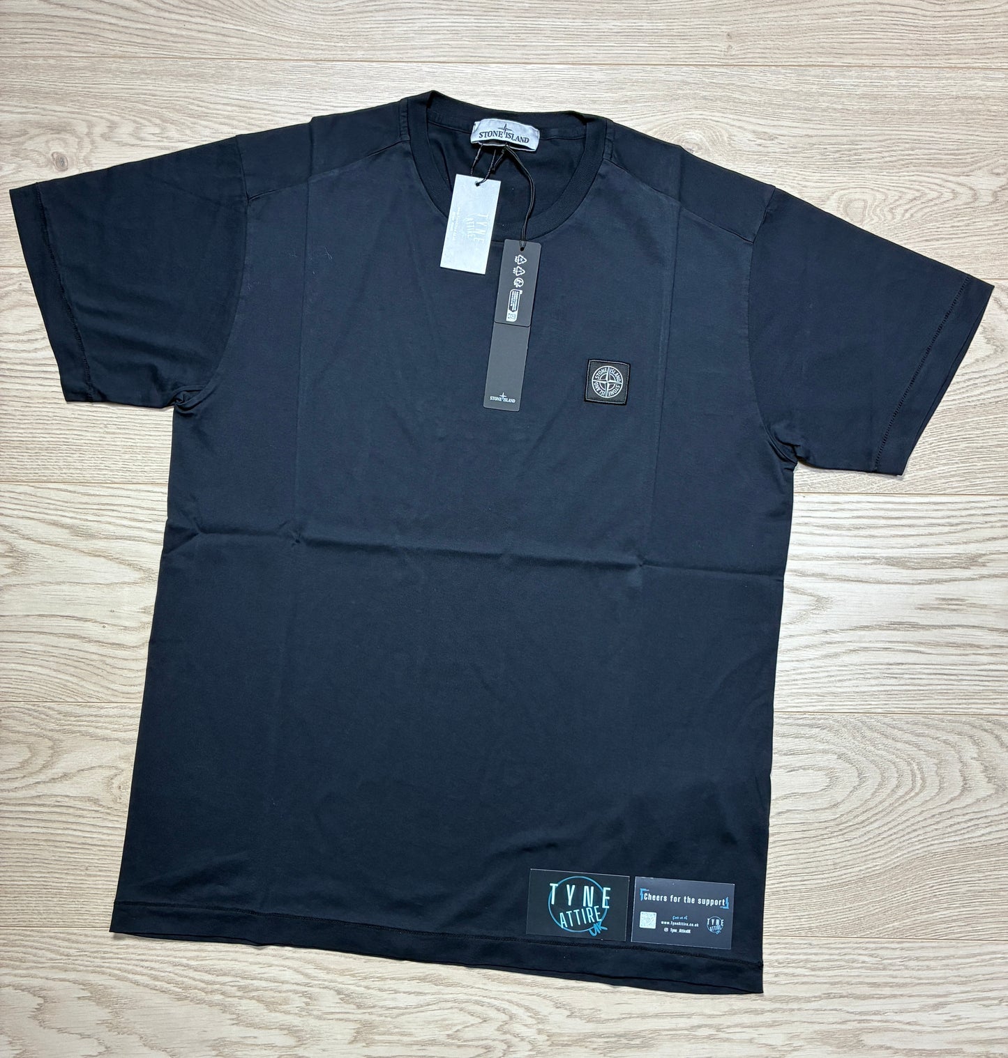 Stone Island 2100027 Garment Dyed Compass Patch Logo Navy Blue Crewneck T-Shirt
