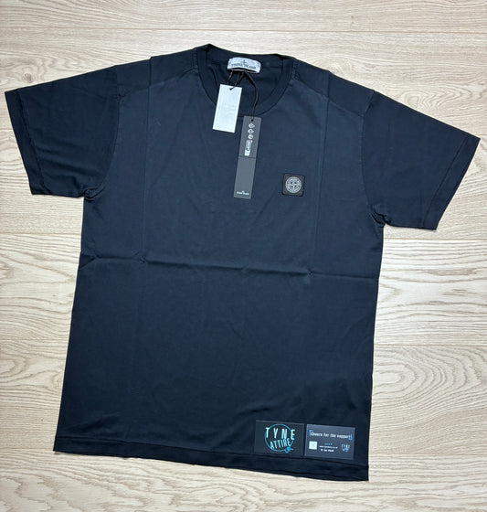 Stone Island 2100027 Garment Dyed Compass Patch Logo Navy Blue Crewneck T-Shirt