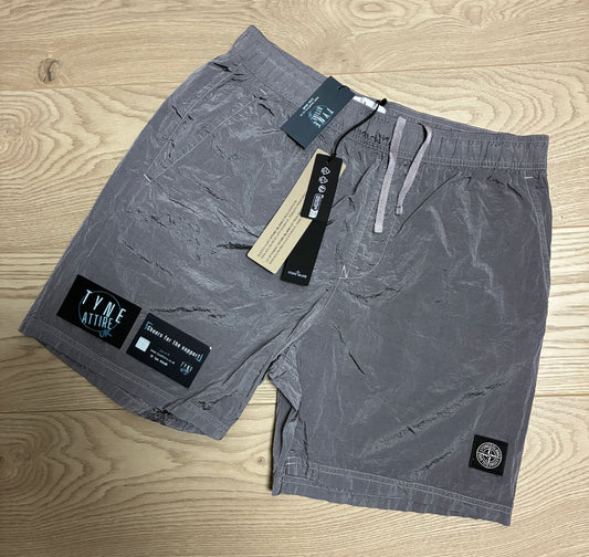 Stone Island B0943 Nylon Metal Econyl Patch Logo Silver Grey Swim Shorts