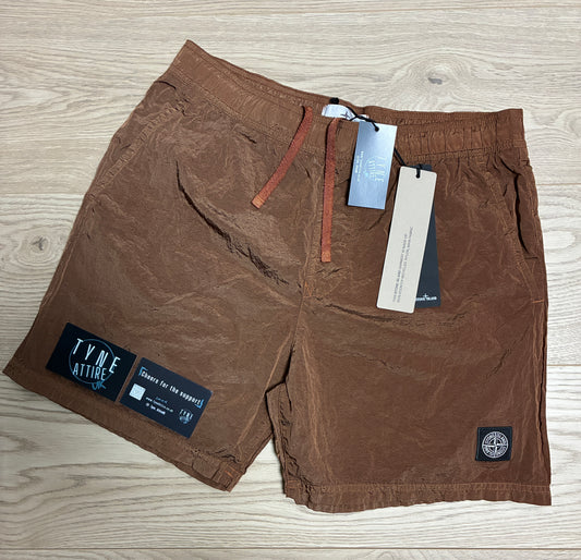Stone Island B0943 Nylon Metal Econyl Patch Logo Terracotta Swim Shorts