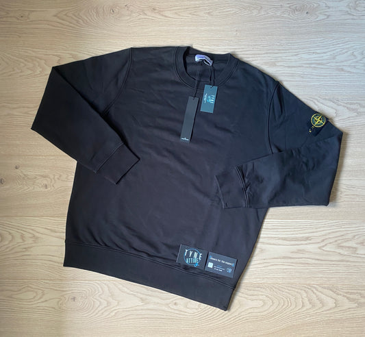Stone Island 63051 Organic Cotton Garment Dyed Black Crewneck Sweater