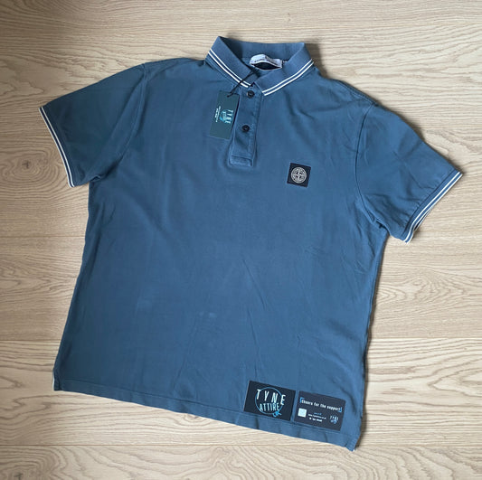 Stone Island 22S18 Cotton Patch Logo Twin Tipped White/Cobalt Blue Polo T-Shirt