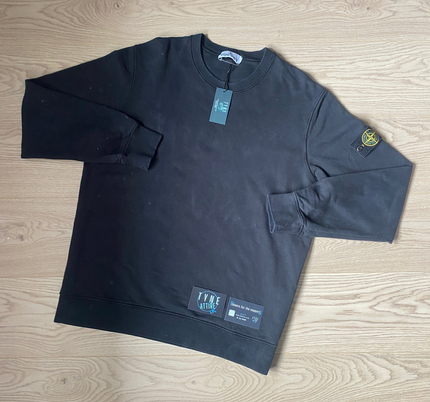 Stone Island 63020 Garment Dyed Cotton Fleece Black Crewneck Sweater