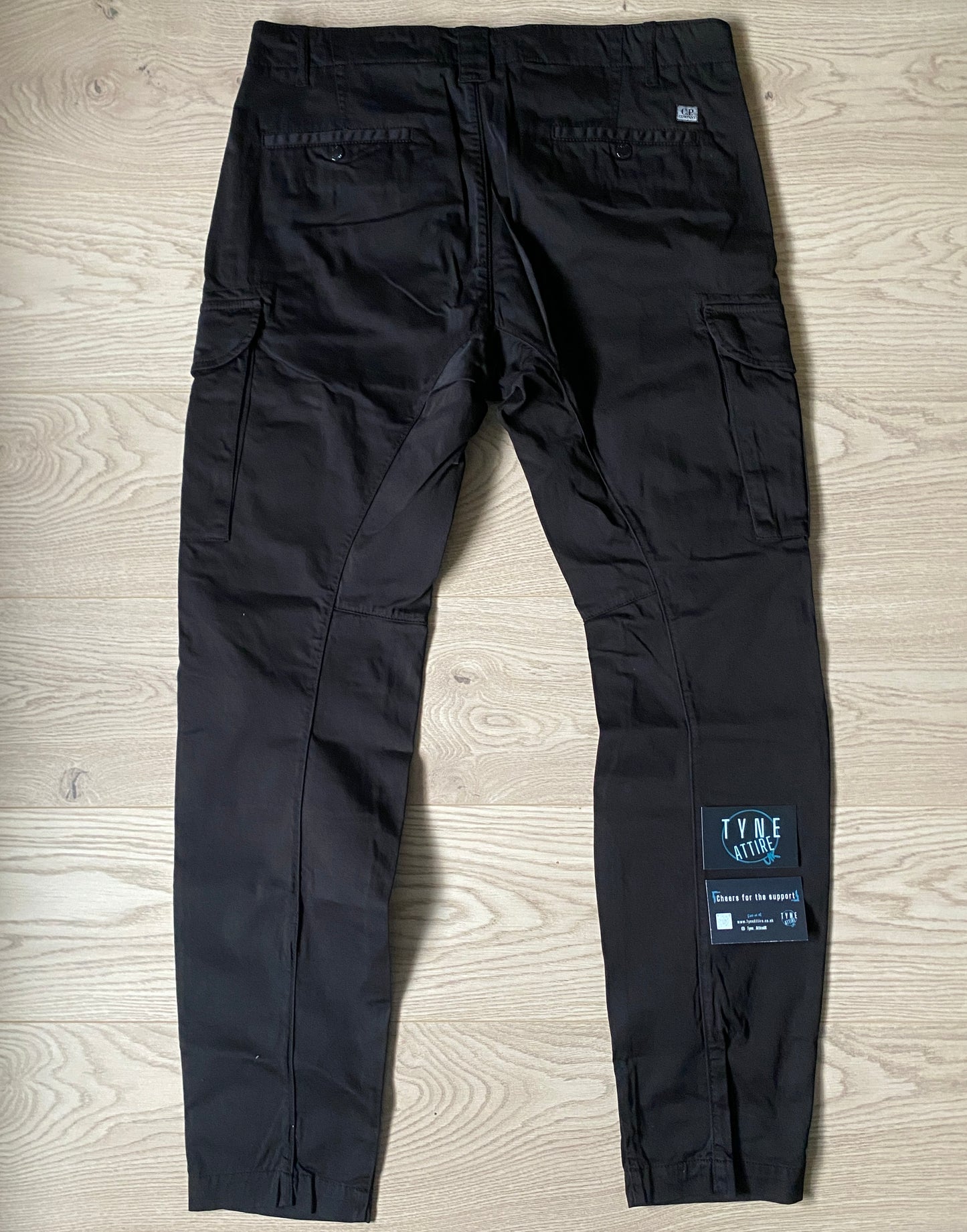 C.P. Company GD Ergonomic Fit Satin Stretch Lens Pocket Black Cargo Trousers