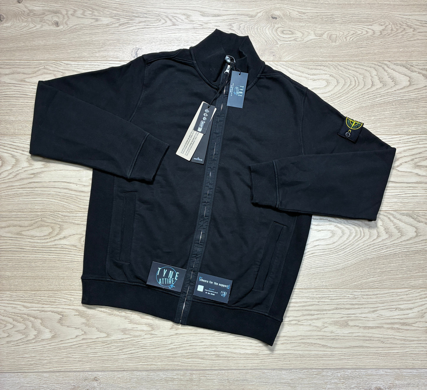Stone Island 6100066 Brushed Organic Cotton Garment Dyed Black Zip Up Sweater
