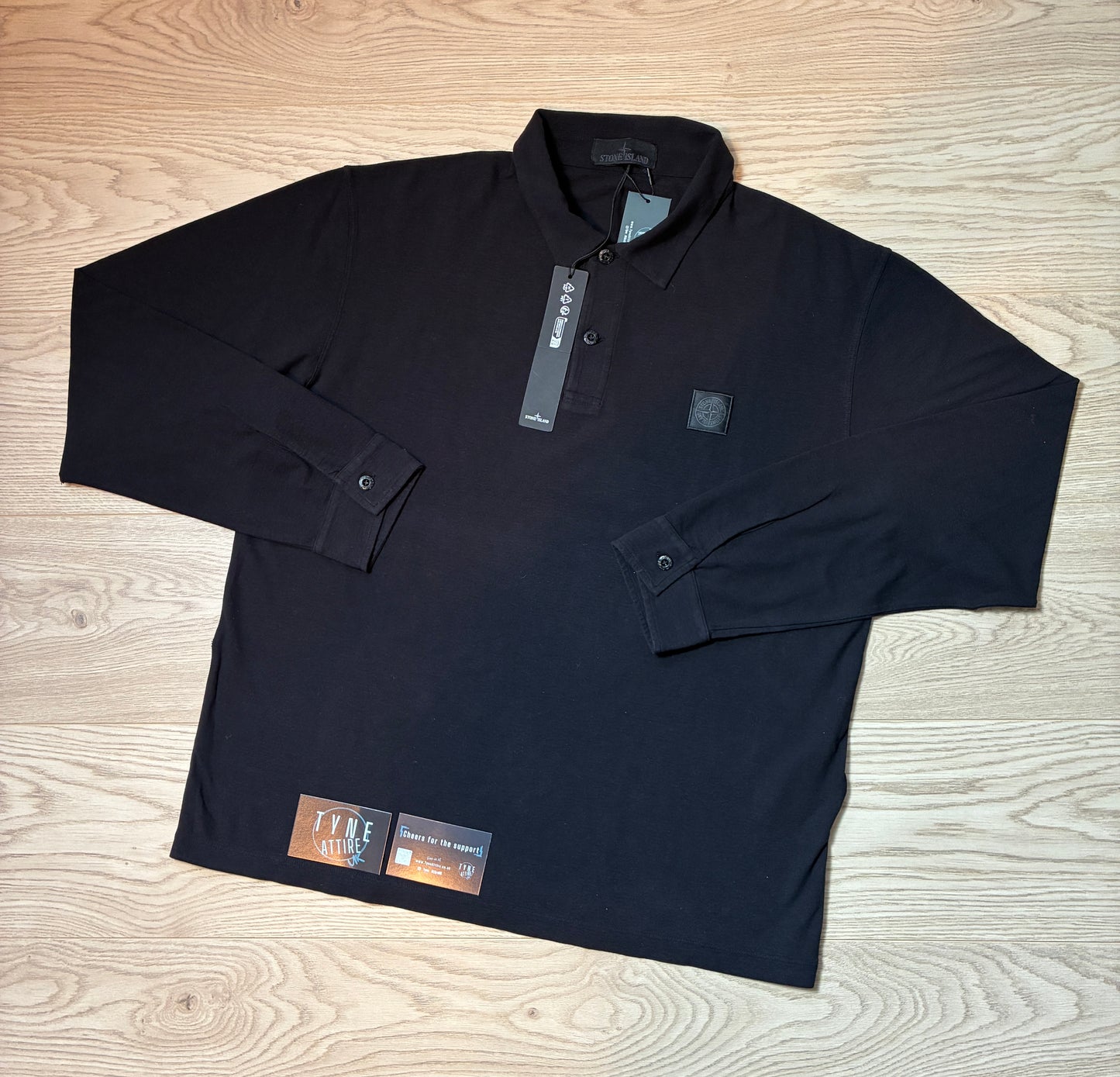 Stone Island Ghost Piece 2200011 Maglia Lunga Patch Logo Cotton Jersey Black L/S Polo T-Shirt