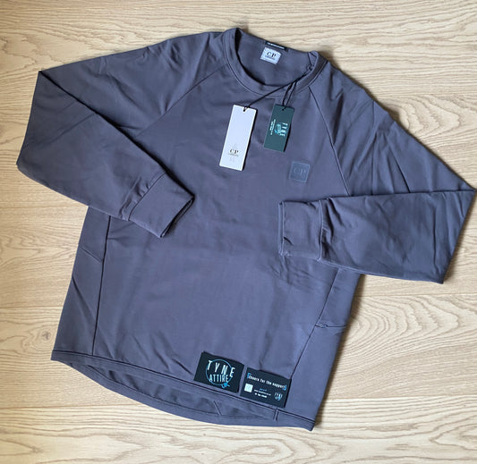 C.P. Company Metropolis Rubberized Chest Logo Stretch Fleece Ombre Blue Crewneck Sweater